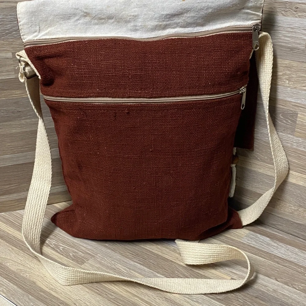 Elephant Embroidered Brown Crossbody Bag